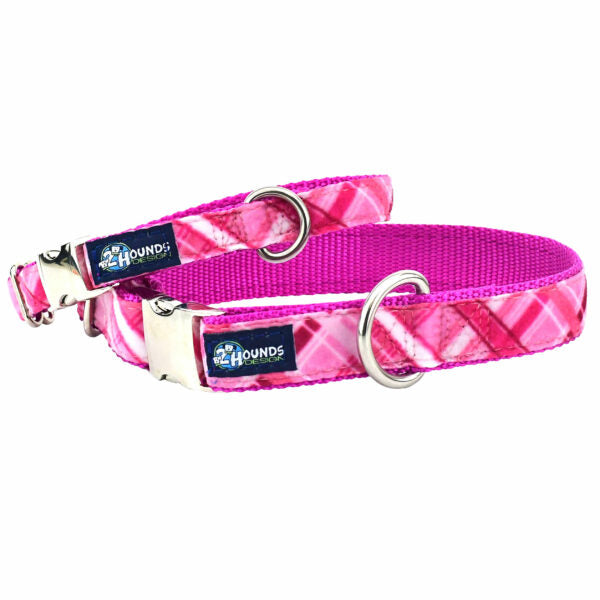 Very Pink Plaid Velvet Essential Dog Collar-Pet Collars & Leashes-BIG FRENCHIES-2 Hounds Design