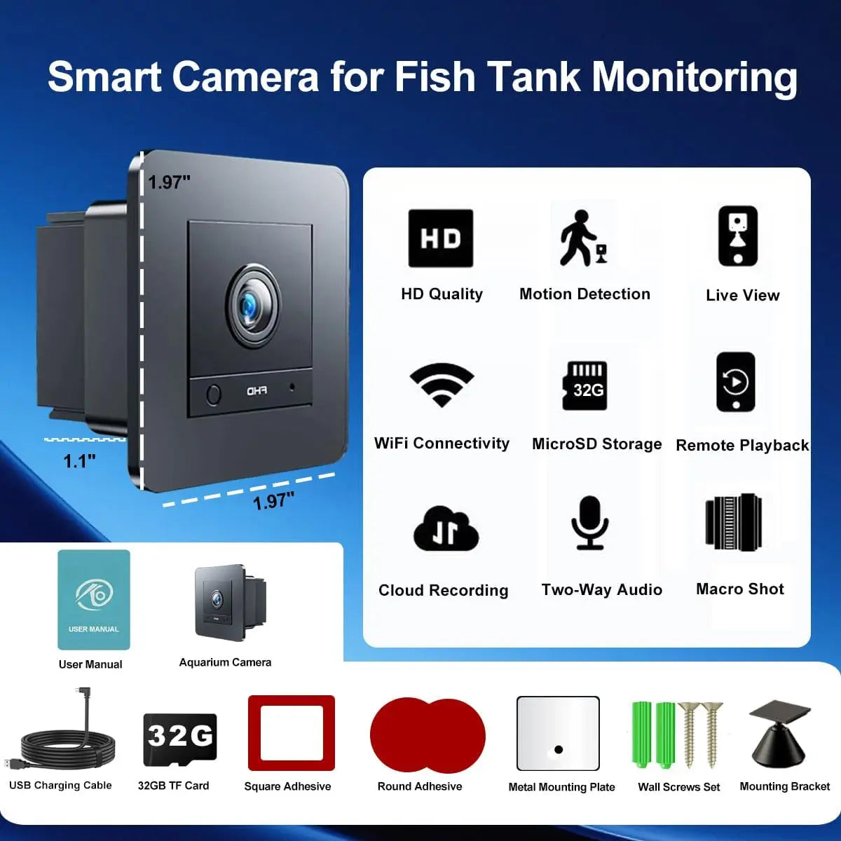 2K HD Aquarium & Terrarium Camera w/ Night Vision, Audio & 32GB Card - BIG FRENCHIES
