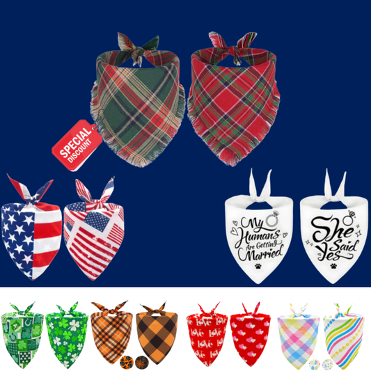 2PCS Christmas Dog Bandanas – Red and Green Plaid with Tassels - BIG FRENCHIES