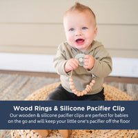 Mustard Silicone Bead & Wood Ring Pacifier Clip - BIG FRENCHIES