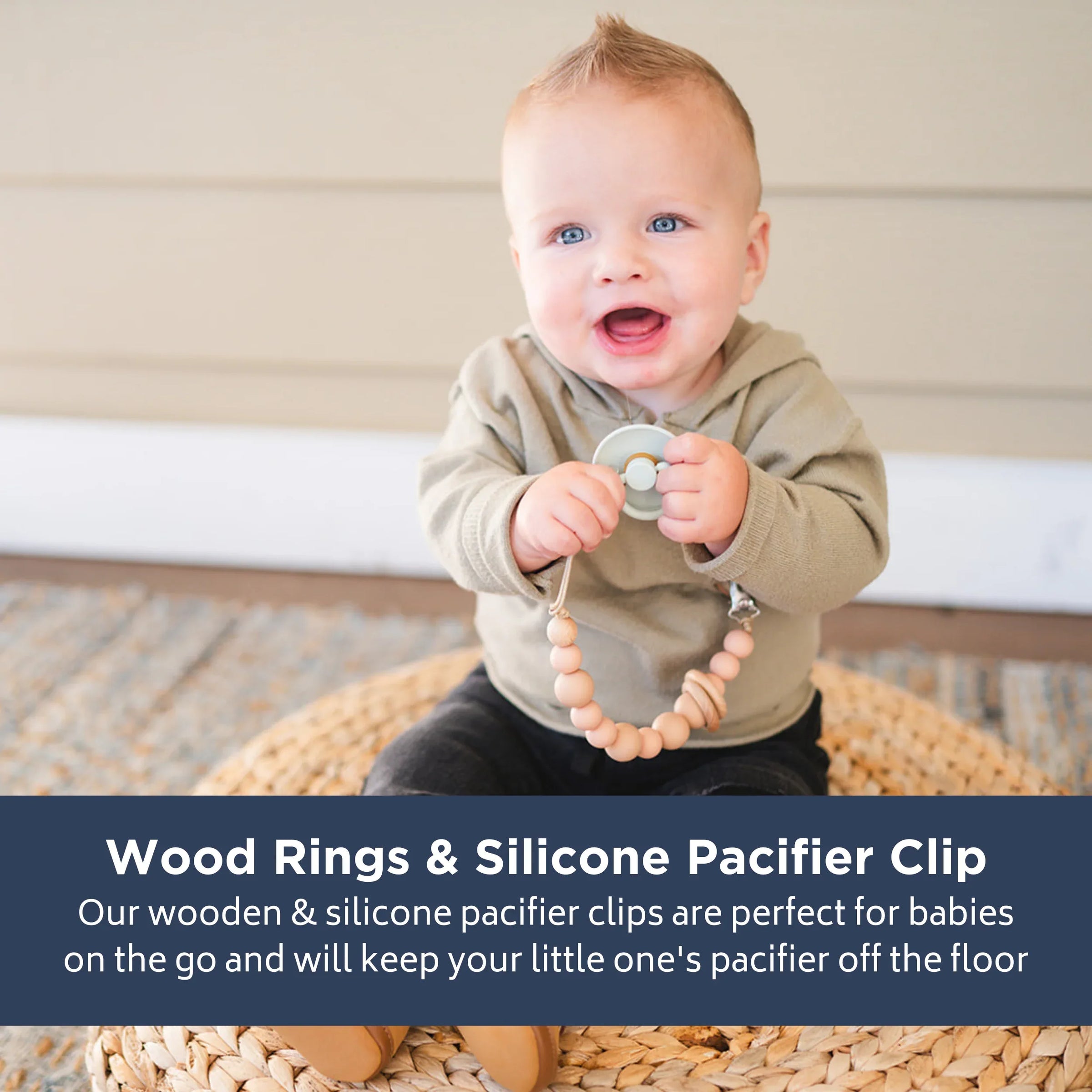Mustard Silicone Bead & Wood Ring Pacifier Clip - BIG FRENCHIES
