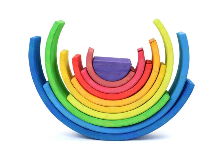 10 Pcs STAINED Wooden Rainbow Stacking Puzzle Blocks in Sunset Color - BIG FRENCHIES