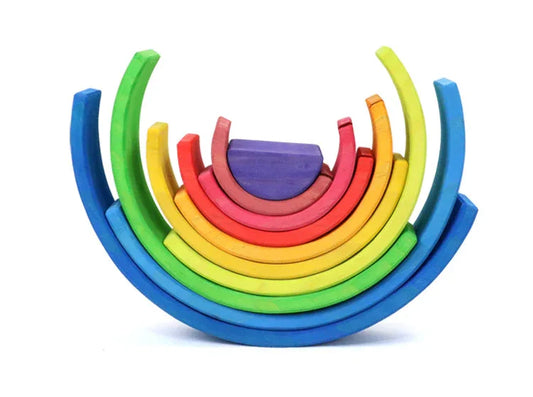 10 Pcs STAINED Wooden Rainbow Stacking Puzzle Blocks in Sunset Color - BIG FRENCHIES
