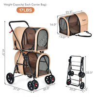 4-in-1 Double Pet Stroller with Detachable Carrier and Travel Carriage - BIG FRENCHIES
