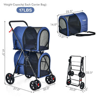 4-in-1 Double Pet Stroller with Detachable Carrier and Travel Carriage - BIG FRENCHIES