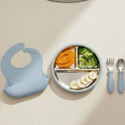 Stainless Steel Toddler Feeding Set 12+ Months- Baby Blue - BIG FRENCHIES