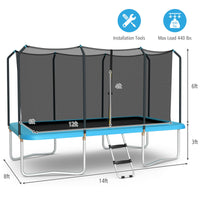 8 x 14 Feet Rectangular Recreational Trampoline with Safety Enclosure Net and Ladder