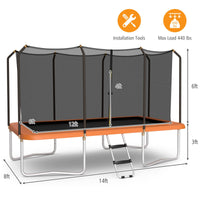 8 x 14 Feet Rectangular Recreational Trampoline with Safety Enclosure Net and Ladder