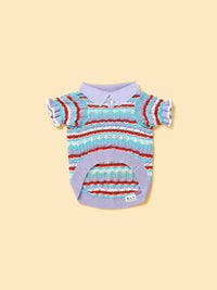 Pet & Me Spring Summer Lavender Ruffle Crochet Short Sleeve Polo Shirt