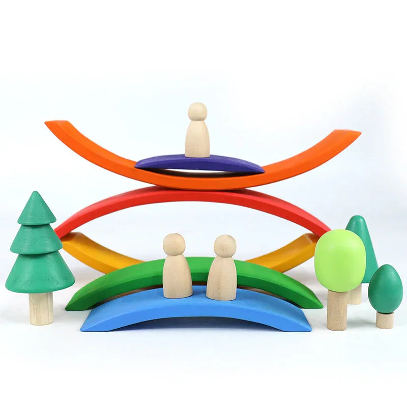 6 Pcs Wooden Rainbow Bridge Stacking Building Blocks - BIG FRENCHIES