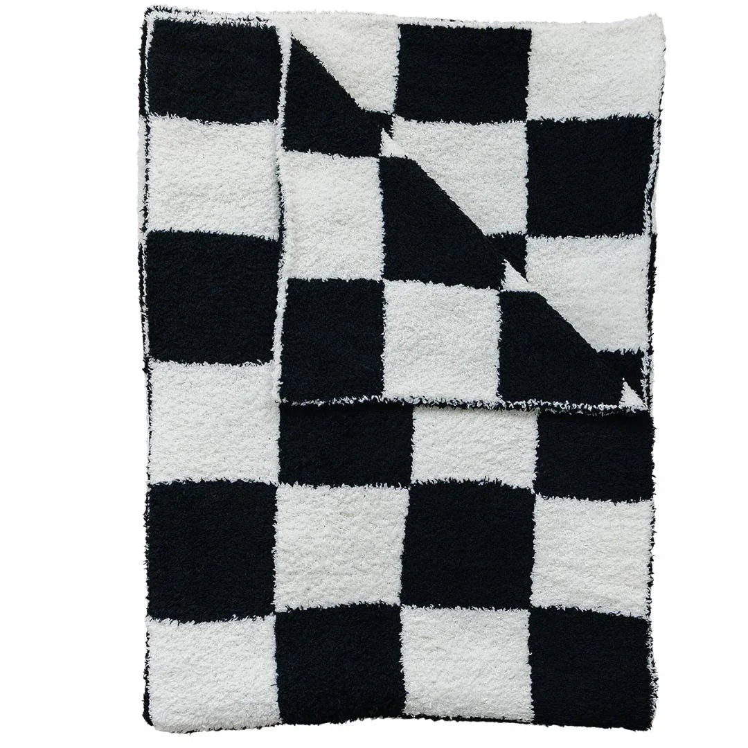 Black + White Checkered Plush Blanket - BIG FRENCHIES
