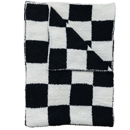 Black + White Checkered Plush Blanket - BIG FRENCHIES