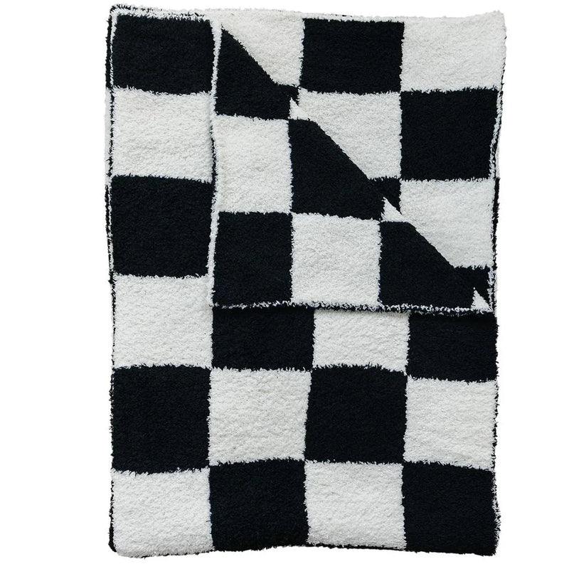 Black + White Checkered Plush Blanket - BIG FRENCHIES
