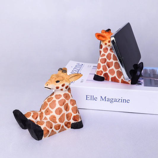 Handmade Wood-Carved Giraffe Cellphone Stand - BIG FRENCHIES
