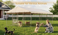 15x10 FT Large Outdoor Dog Kennel with Canopy, Heavy Duty Galvanized Steel Frame, Waterproof Cover, Built-in Elevated Fe