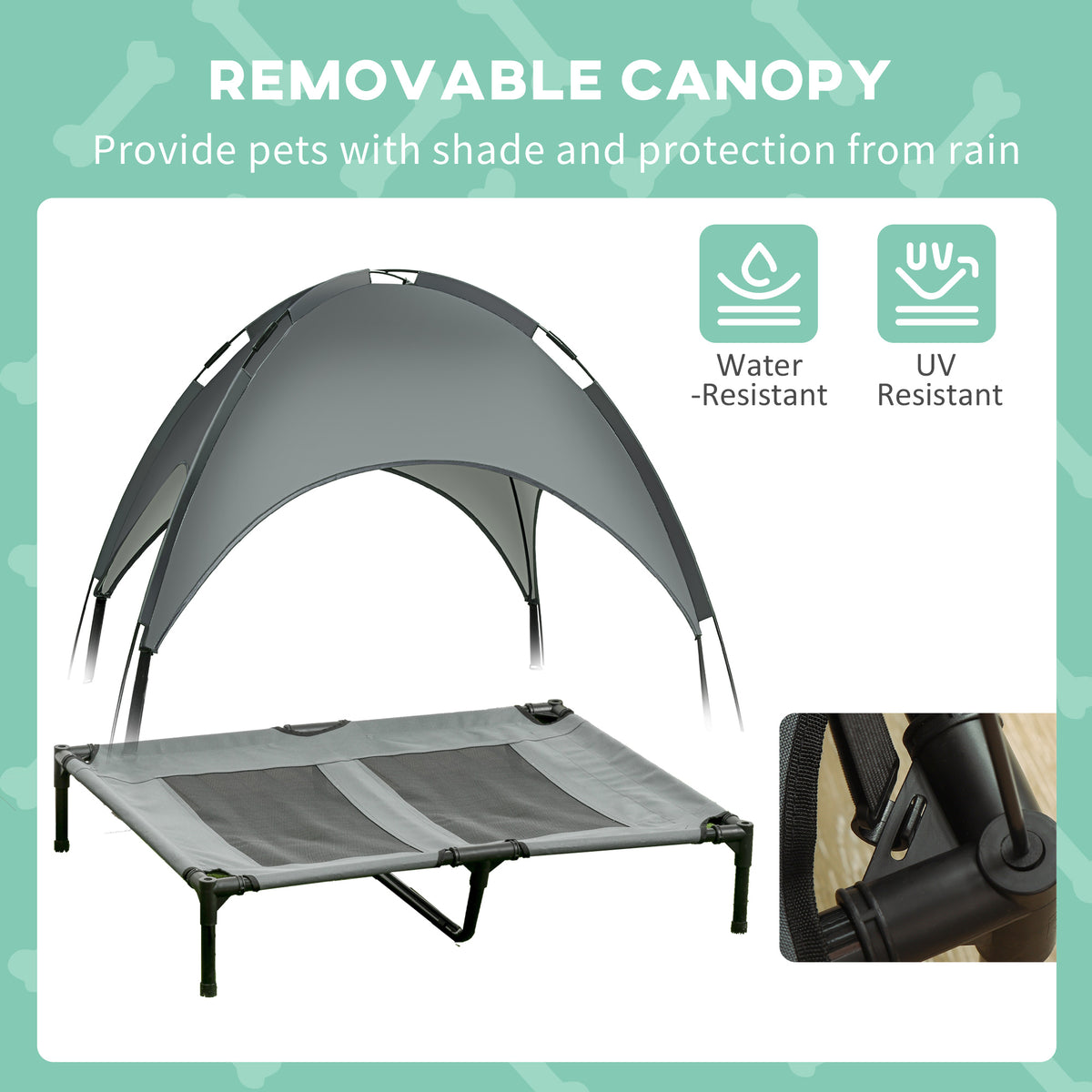 Elevated Dog Bed with Removable Canopy, Outdoor Dog Cot with UV Protection Canopy Shade, 36 inch Large Pet Bed for Campi