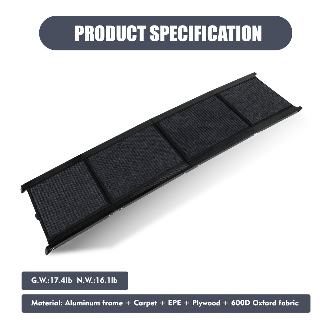 Dog Ramp For Car 65x17 Large Folding Pet Stair Ramps For Truck, SUV, With Non-Slip Surface, Up To 250LBS, Outdoor Dog Ca