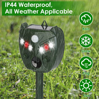 5Setting Outdoor Ultrasonic Deterrent Unit, Solar and Micro USB Dual Charging, PIR Motion Detection, IP44 ABS Constructi