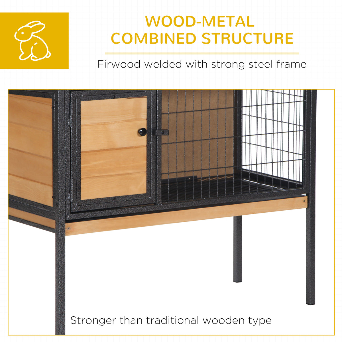 Rabbit Hutch Elevated Bunny Cage Small Animal Habitat with Metal Frame, No Leak Tray, Metal Wire Pan, Openable Water-Res