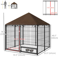 4.6' x 4.6' x 5' Outdoor Dog Kennel with Canopy, Rotating Bowls, Coffee