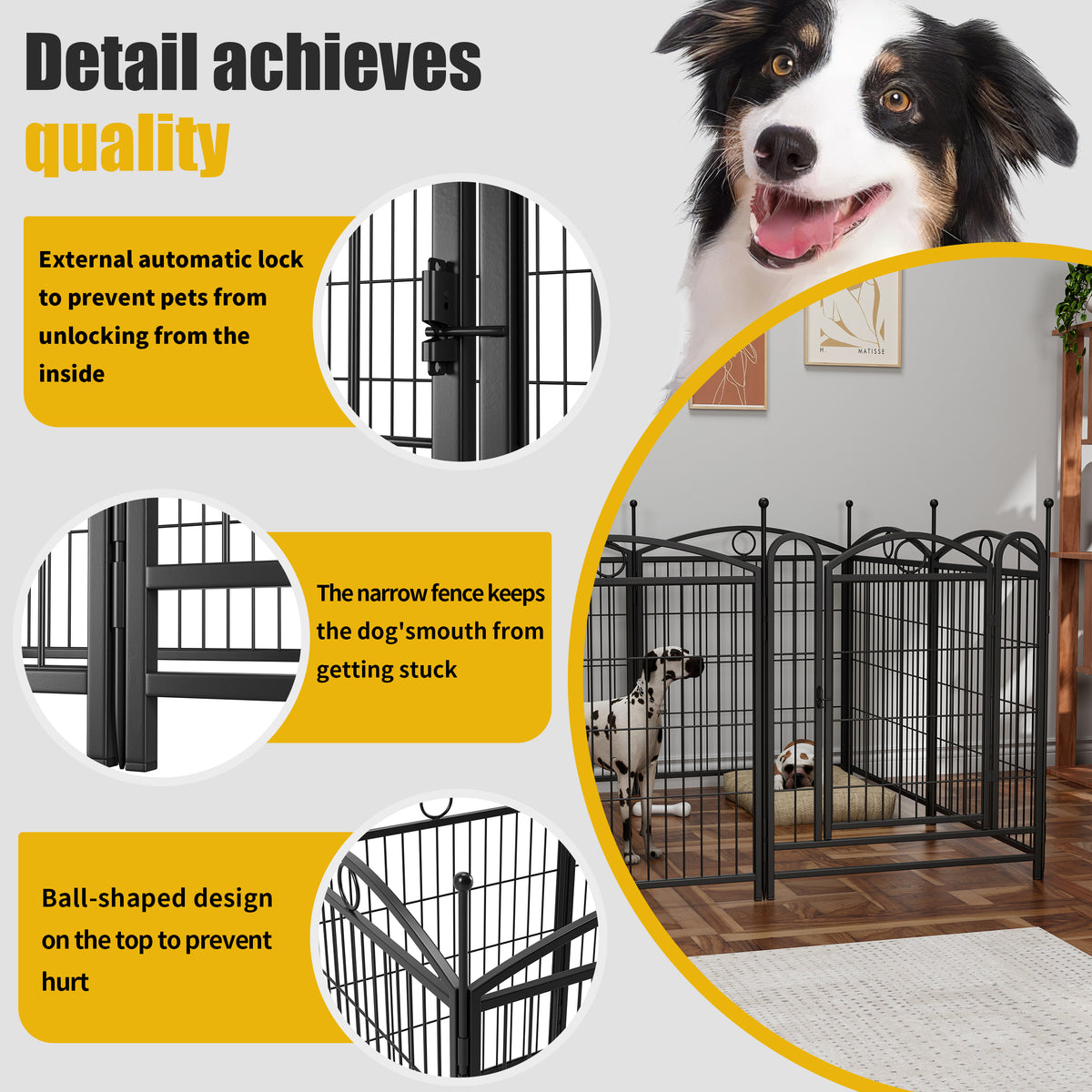 Dog Playpen Indoor 32 inch 8 Panels Metal Dog Pen Pet Dog Fence Outdoor Exercise Pen with Doors, Heavy Duty Dog Fence Pu