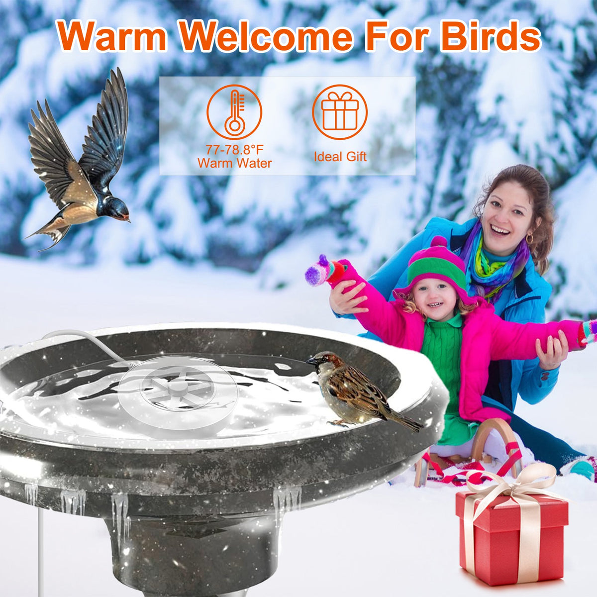 70W Bird Bath Heater For Outdoors Winter Heated Bird Bath Deicer Waterproof Aluminum Alloy Water Heater With Thermostat 