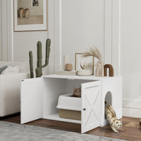 Cat Litter Box Enclosure With Barn Door, Cat Hole, 31.5 X 21 X 20, White