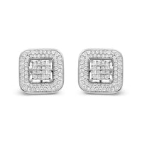 10K White Gold 1.0 Cttw Round and Princess Cut Diamond Composite Open Halo Stud Earrings (H-I Color, SI1-SI2 Clarity)