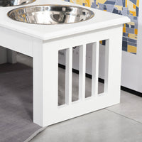 6" Height Small Puppy Dog Feeding Station for Messy Pets, Stainless Steel Elevated Dog Bowls with Modern Wooden Frame, D