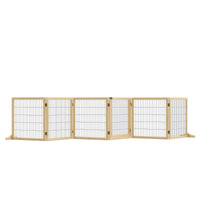 PawHut Wooden Pet Gate, 6-Panel Folding Dog Safety Barrier With Support Feet For Small & Medium Dogs, Natural Wood