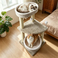 36" Compact SpaceSaving Cat Activity Center, HeavyDuty Stable Cat Climbing Furniture with Plush Rest Areas & Pompom Toy 