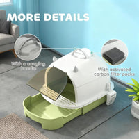 Green Cat Litter Box With Lid, Scoop, Deodorizing Bags