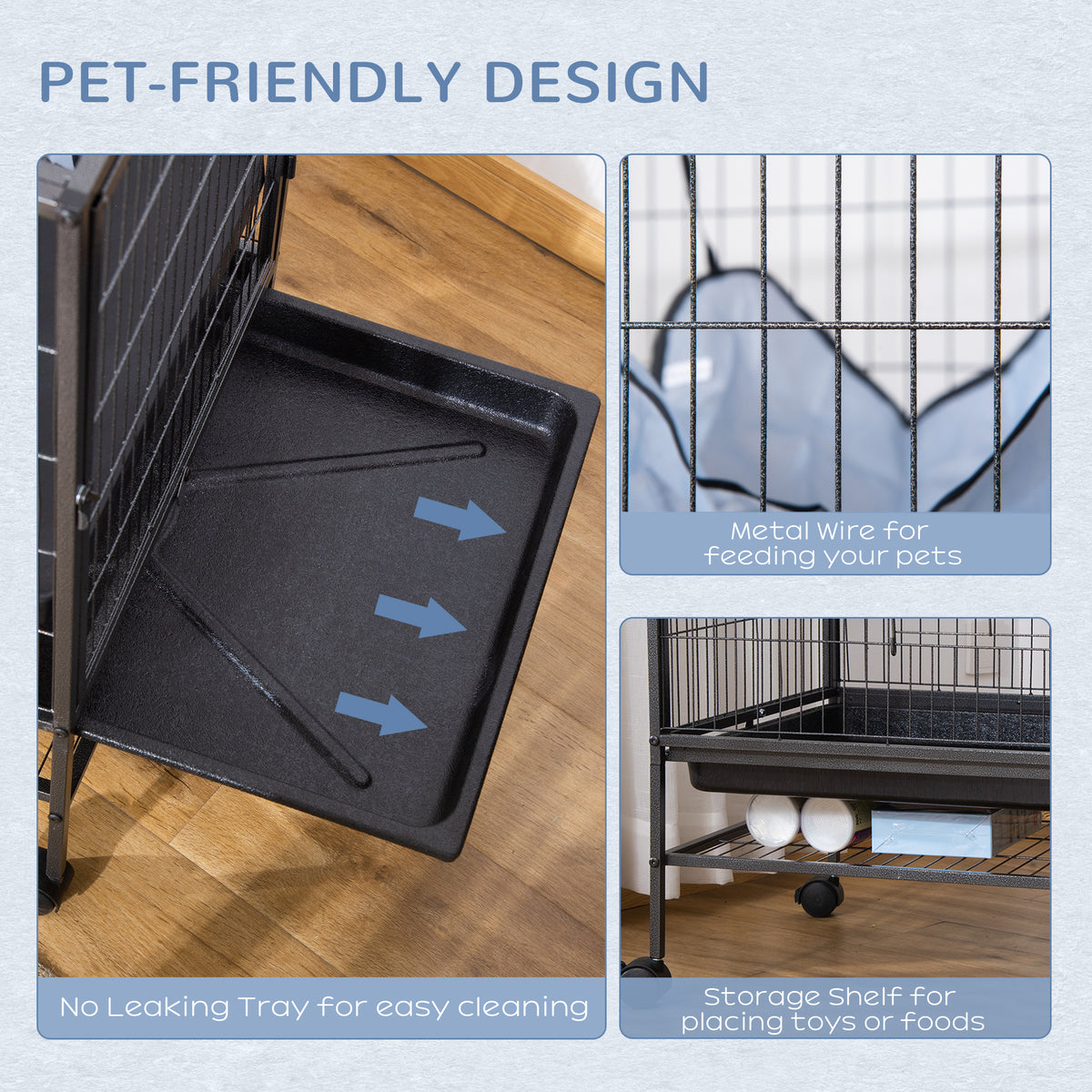 Small Animal Cage with Wheels, Pet Playpen for Rat, Syrian Hamster, Kitten, Ferrets, Chinchillas with Bottom Storage She