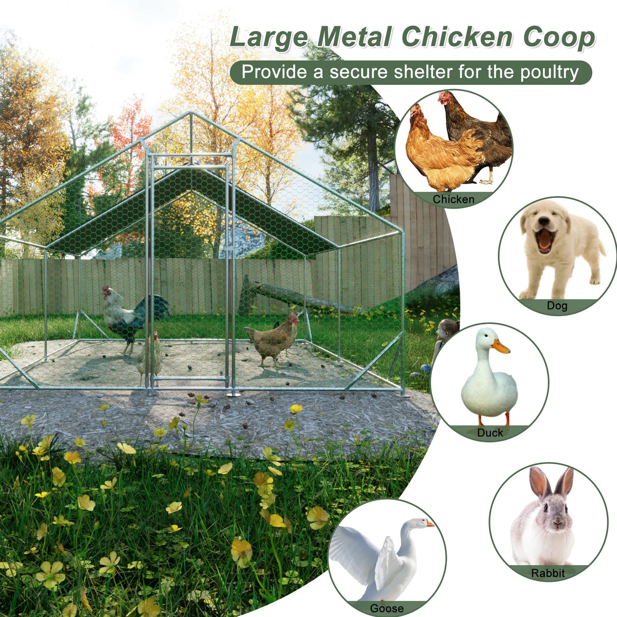 10 x 13ft Outdoor Large Metal Chicken Run Coop with 1 piece of Waterproof Cover, Garden Backyard Walk-in Hen Cage Poultr