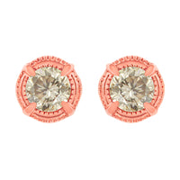 14K Yellow Gold Plated .925 Sterling Silver 1.0 Cttw Round Brilliant Cut Diamond Solitaire Milgrain Stud Earrings (K-L Color, I2-I3 Clarity)