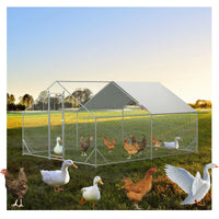 10 x 13ft Outdoor Large Metal Chicken Run Coop with 1 piece of Waterproof Cover, Garden Backyard Walk-in Hen Cage Poultr