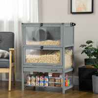 Wooden Hamster Cage with Storage Shelf, Large Rat Mouse Habitat Including Seesaw, Small Animal Cage with Sliding Tray, W