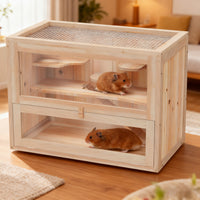 2-Level Hamster Cage Mice And Rat House, With Openable Top, Front Door, Shelf And Ladder For Hamsters, Mice And Other Sm