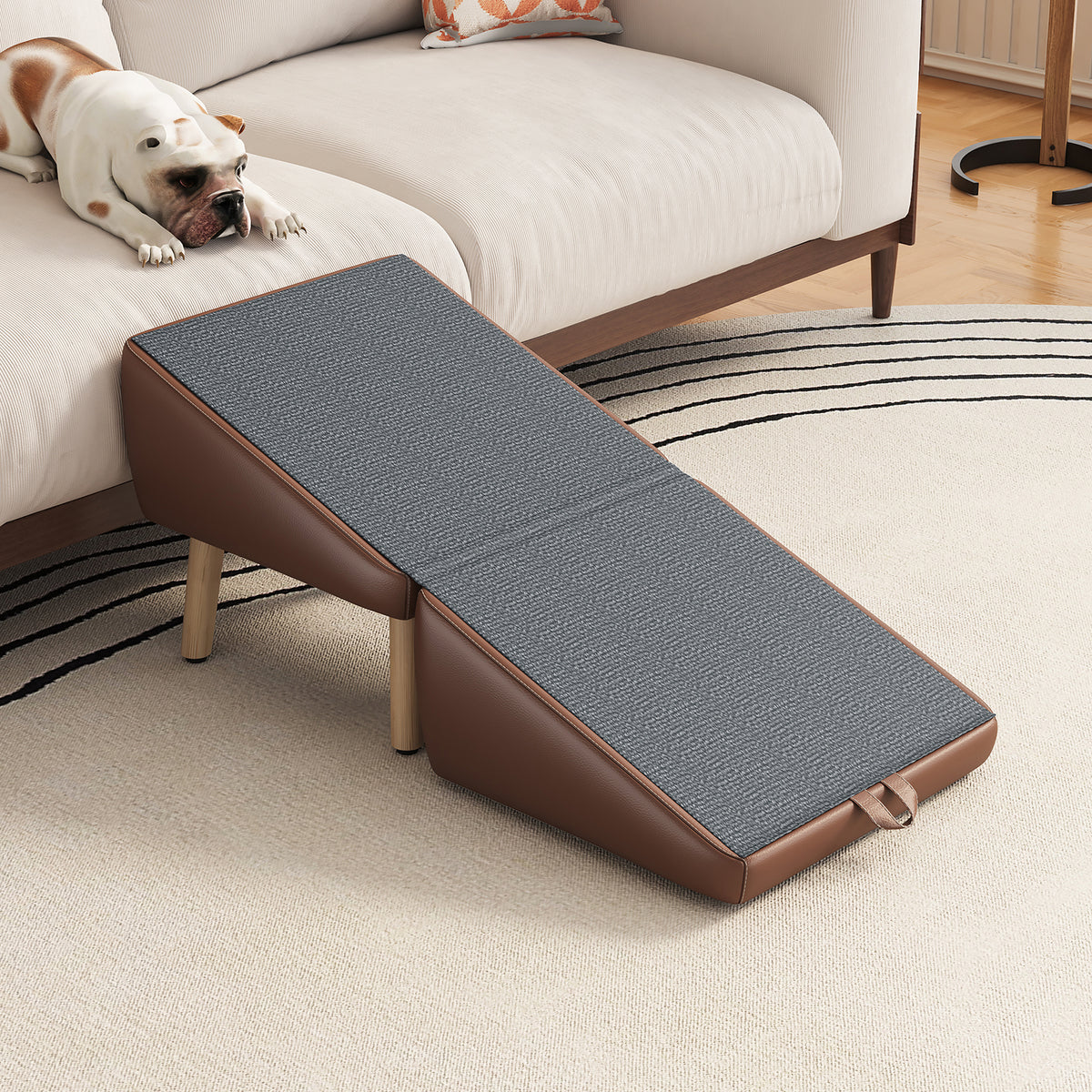 (UPGRADED) Dog Stairs for Small Dogs and Cats, Dog Ramp for Couch and Bed, Foldable 2-in-1 Wooden Pet Steps for Puppy, S