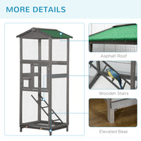 65" Wooden Bird Cage Outdoor Aviary House for Parrot, Parakeet, with Pull Out Tray and 2 Doors, Grey