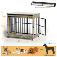 38in Dog Crate Furniture, Double Door Wooden Indoor Dog Kennel Furniture, Decorative Pet Cage End Table With Wheels For 