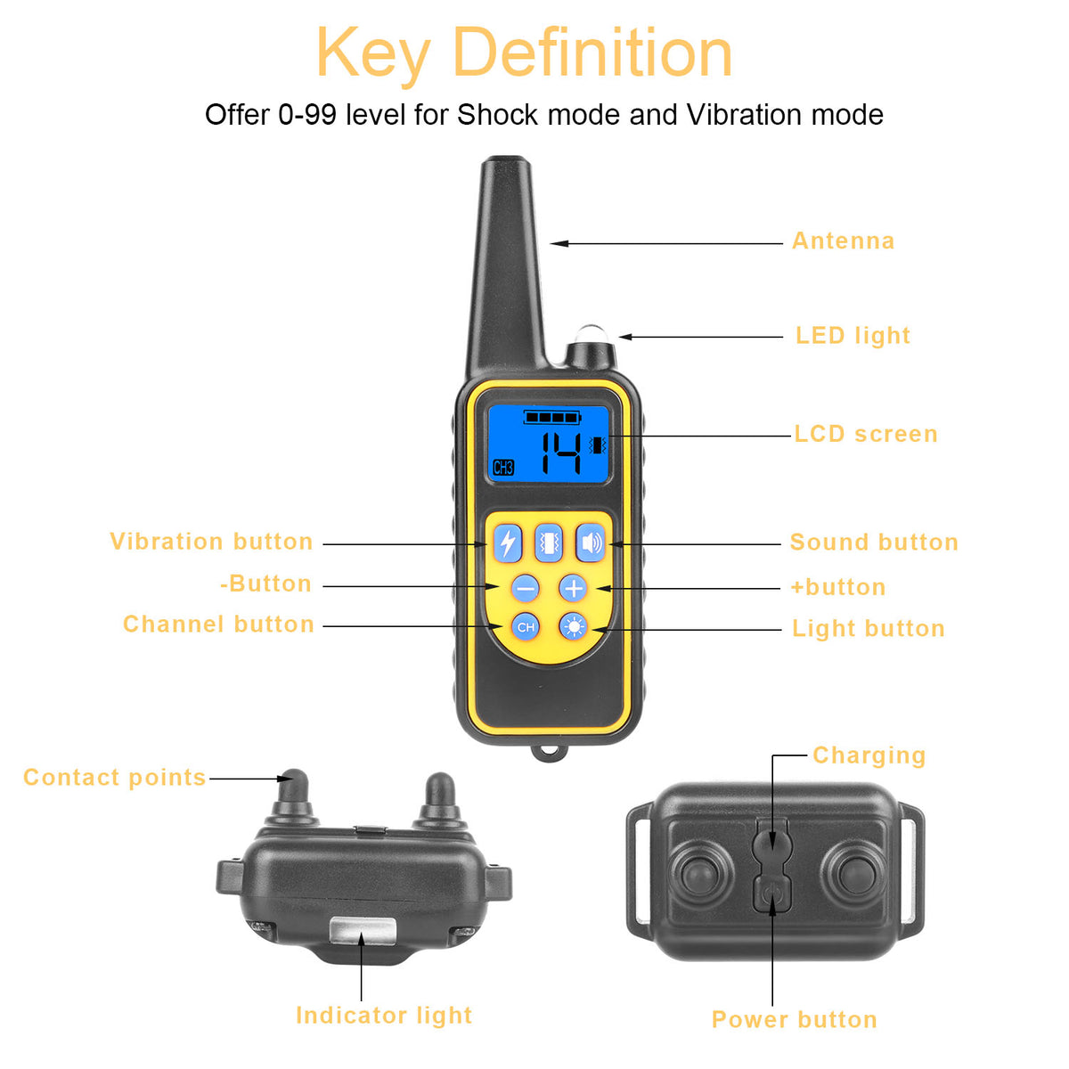 1Pc Dog Training Collar With Remote IP67 Waterproof Pet Trainer 300mAh Rechargeable 875 Yard Remote Control 4 Modes Adju