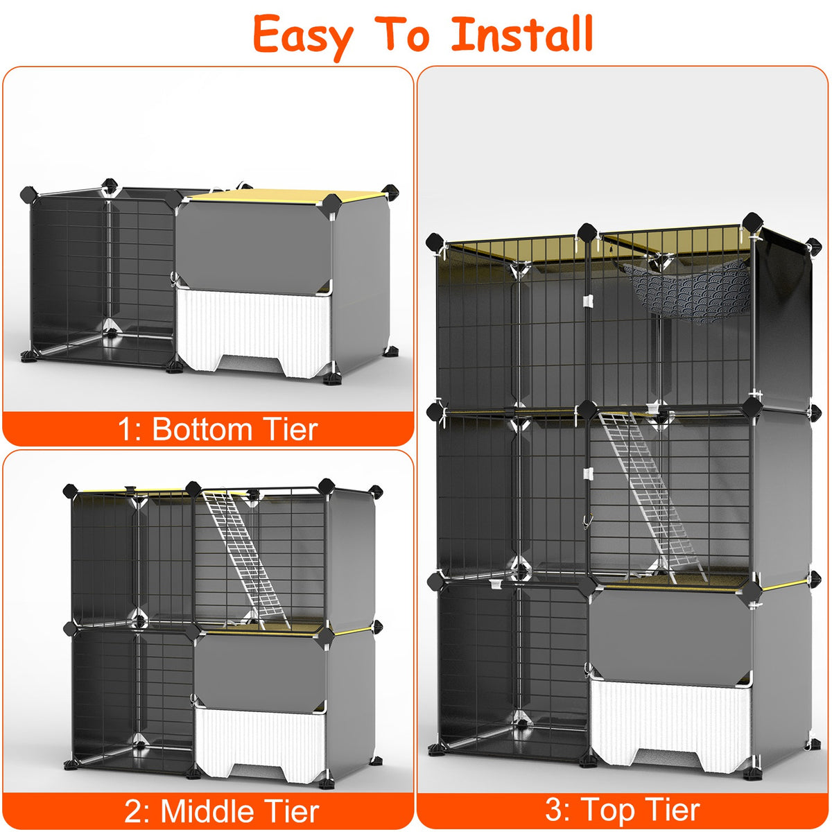 3 Tier Cat Cage Indoor With Litter Box Hammock Detachable Metal Wire Cat Kennel Cat House Cat Enclosure With Ladder For 