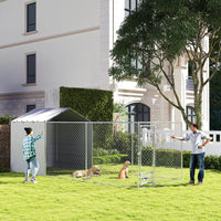 Galvanized Chain Link Large Outdoor Dog Kennel With Waterproof & UV-Resistant Cover, For M&L Dogs, 19.7' X 7.5' X 7.5',M