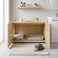 Modern Wooden Cat House with Scratching Pad , Cat Litter Box Enclosure, Spacious Hidden Cat Litter Box -33.46" x 21.06" 
