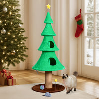 59in Large Tall Christmas Tree Cat Tower With 2 Cat Condos & Scratching Post, Soft Fleece Cat Tree With Teaser Toy & Stu
