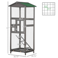 65" Wooden Bird Cage Outdoor Aviary House for Parrot, Parakeet, with Pull Out Tray and 2 Doors, Grey