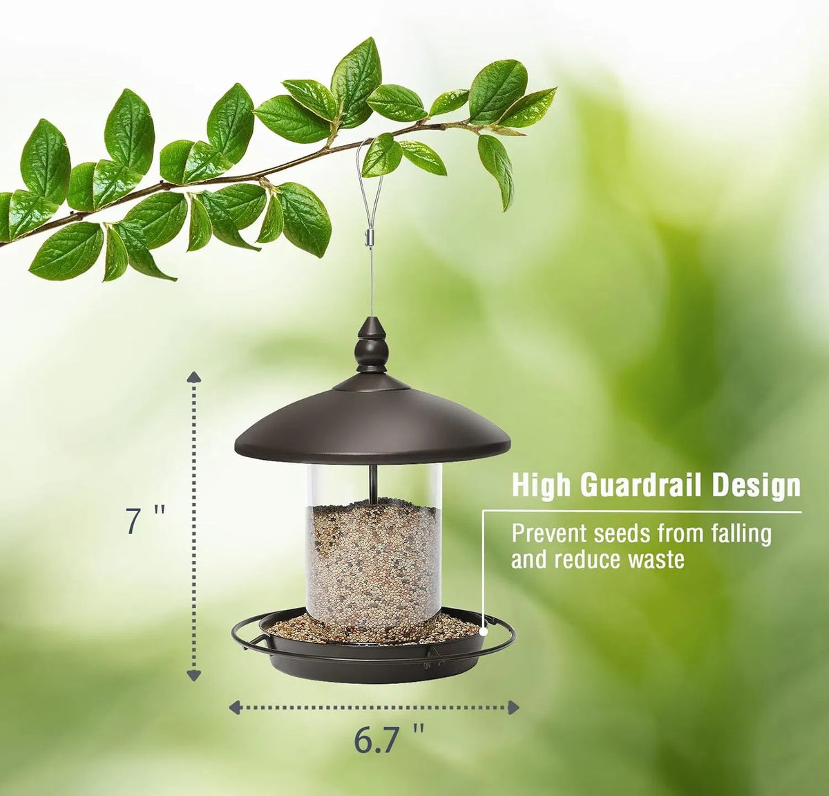 Metal Roof Bird Feeder - Chew Proof for Outdoor Hanging Wild Bird Seeds. Bronze