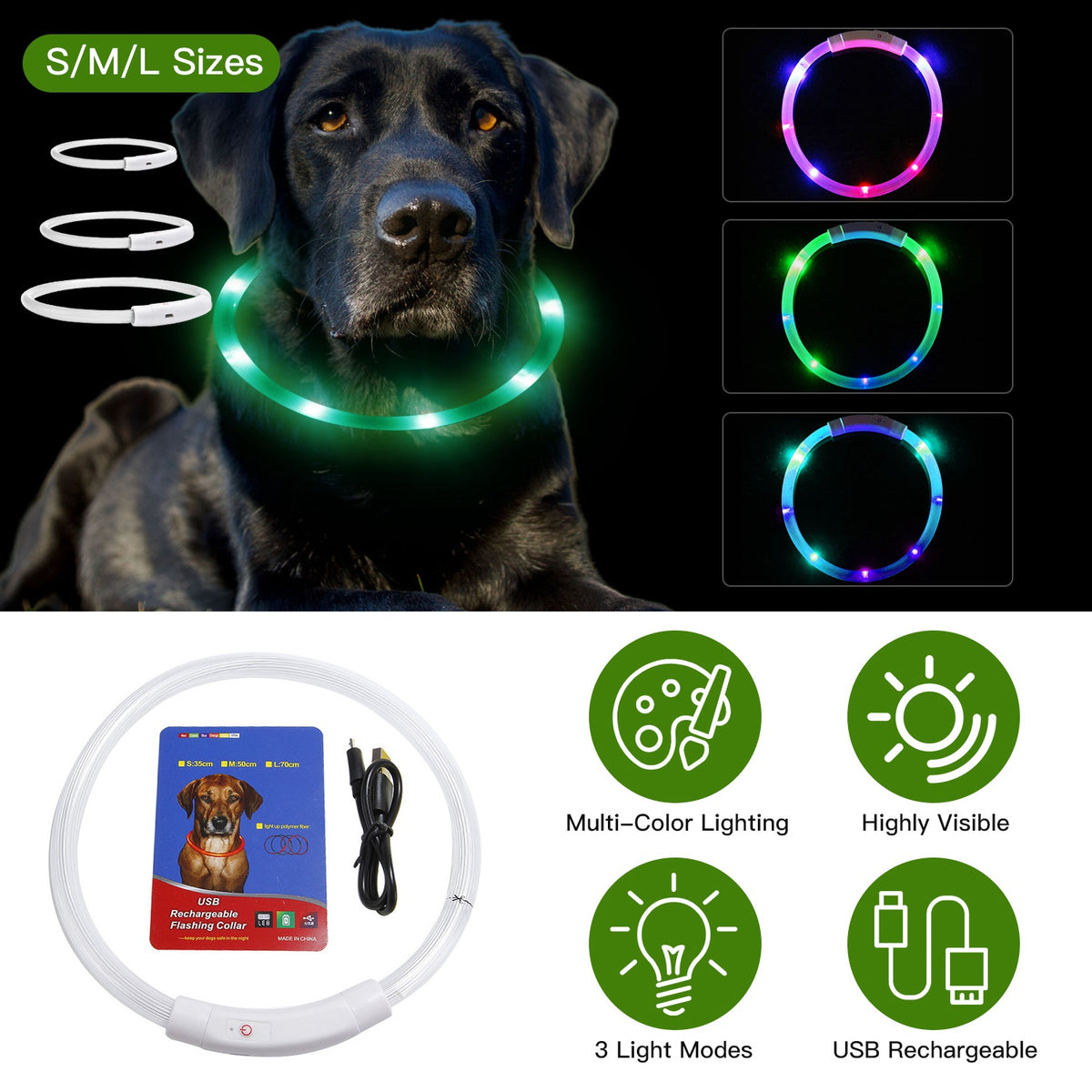 1Pc USB Rechargeable LED Dog Collar Multi Color Lighting Dog Safety Collar Cuttable Length Glow Dog Collar For Small Med