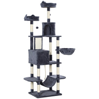 81" Large Cat Tree w/ Scratching Posts, Condos, Beds, Hammocks, Jumping Platforms, Toy Balls, Rope Cat Toy, Dark Grey